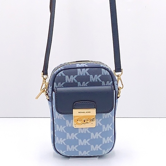 MICHAEL KORS SLOAN EDITOR SMALL NS  TOP ZIP FLAP PACKET PHONE XBODY NAVY MULTI - Picture 8 of 16